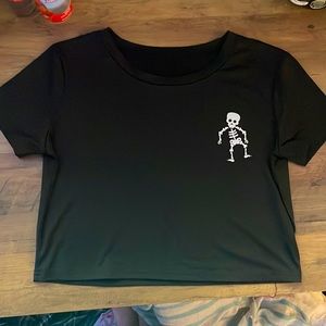Black Crop Tee With Skeleton